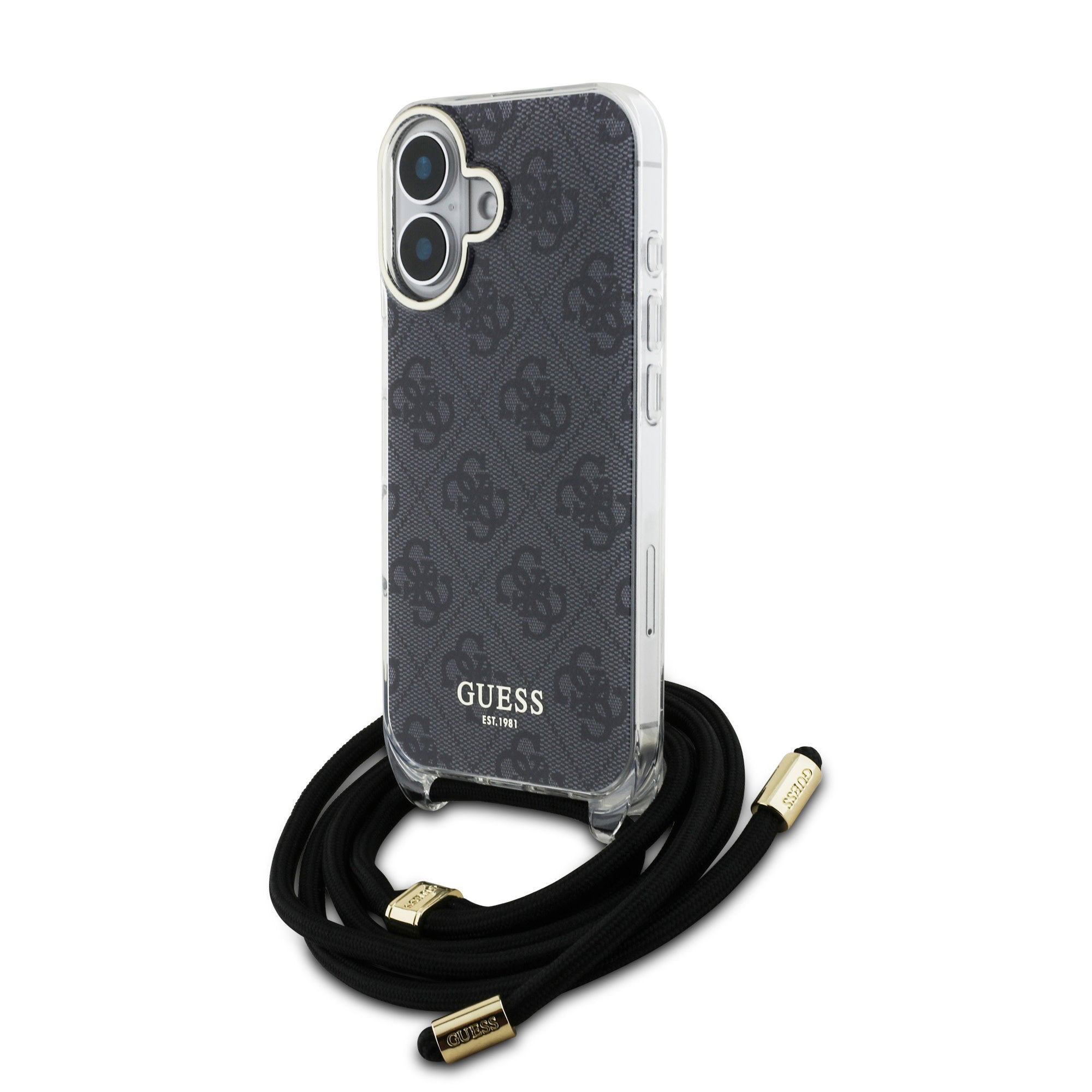 Guess iPhone 16 Back cover case - Crossbody cord 4G print - Black