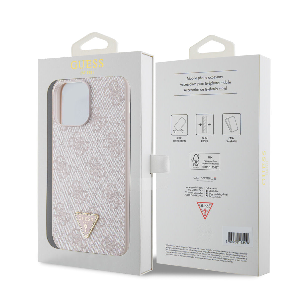 Guess Hardcase PU Leather 4G Logo
 Strass Pink iPhone 14 Pro Max