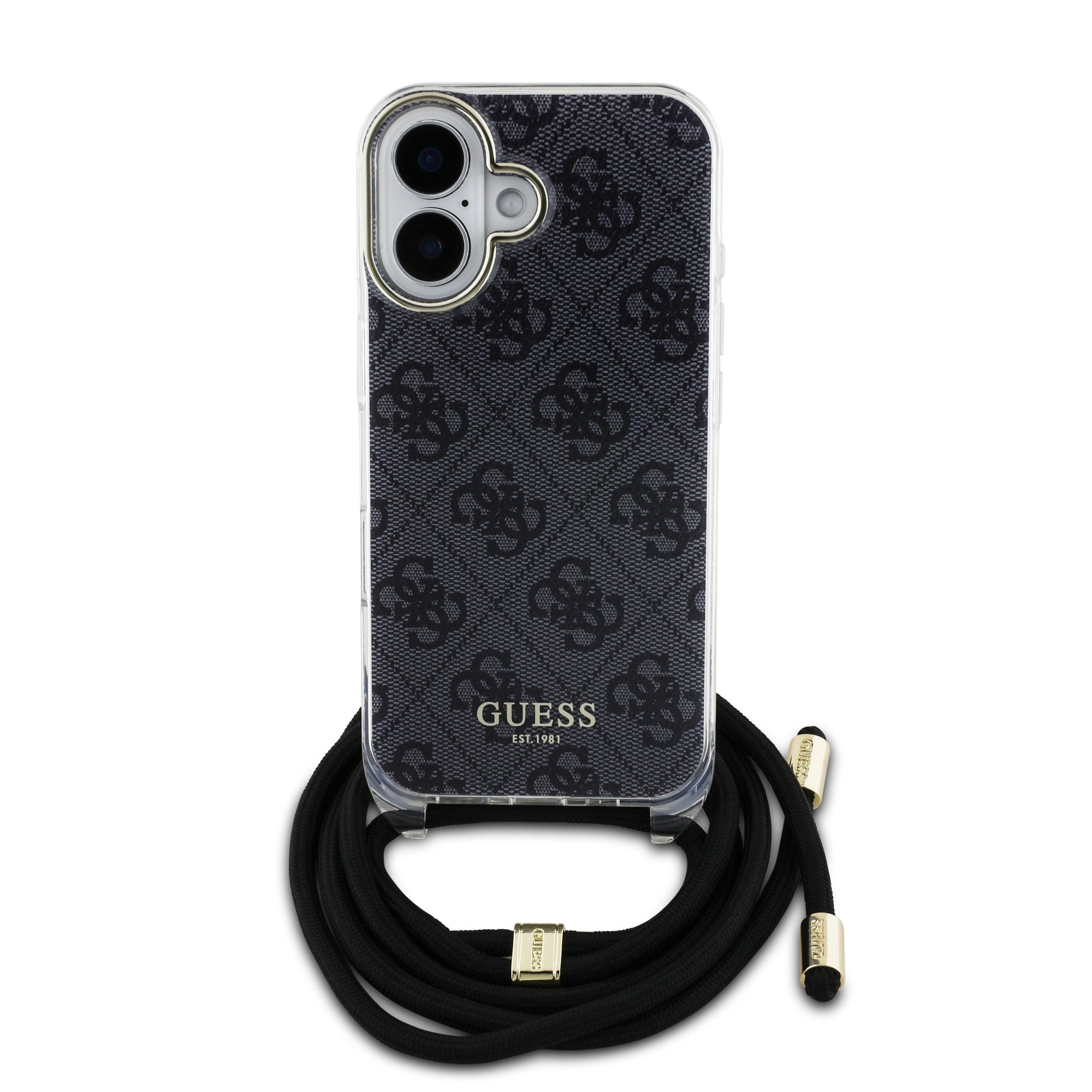 Guess iPhone 16 Back cover case - Crossbody cord 4G print - Black