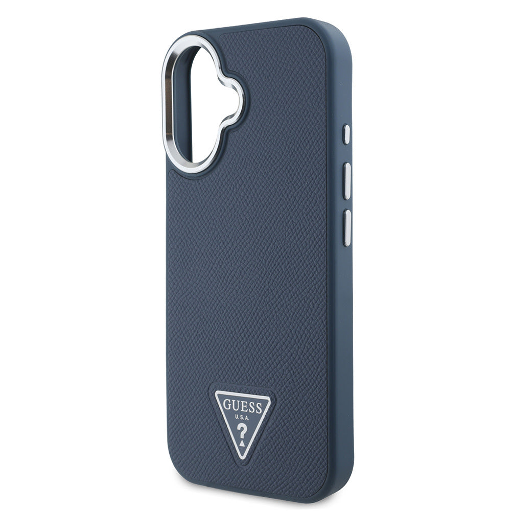 Guess iPhone 16 Back cover case - Magsafe grained PU triangle - Blue