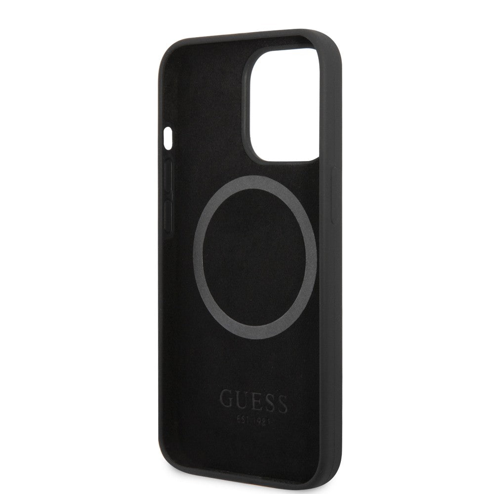 Guess GUHMP13LSBPLK iPhone 13 Pro Deksel Silicone Metal Plate MagSafe Musta