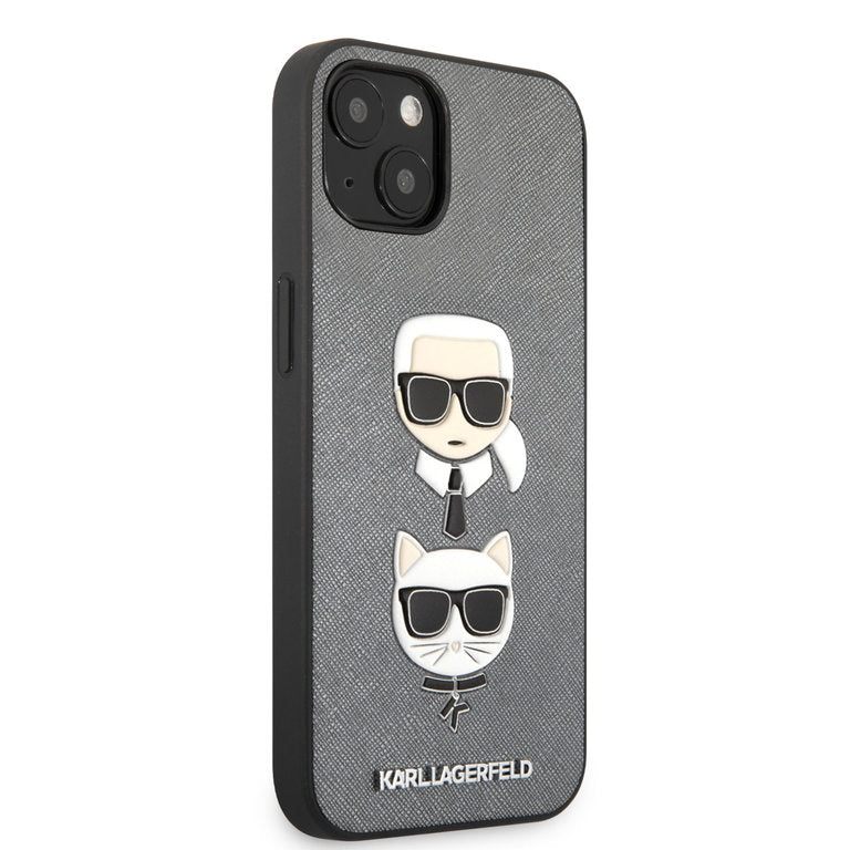 Karl Lagerfeld iPhone 13 Mini Case - Karl & Choupette Heads - Argent