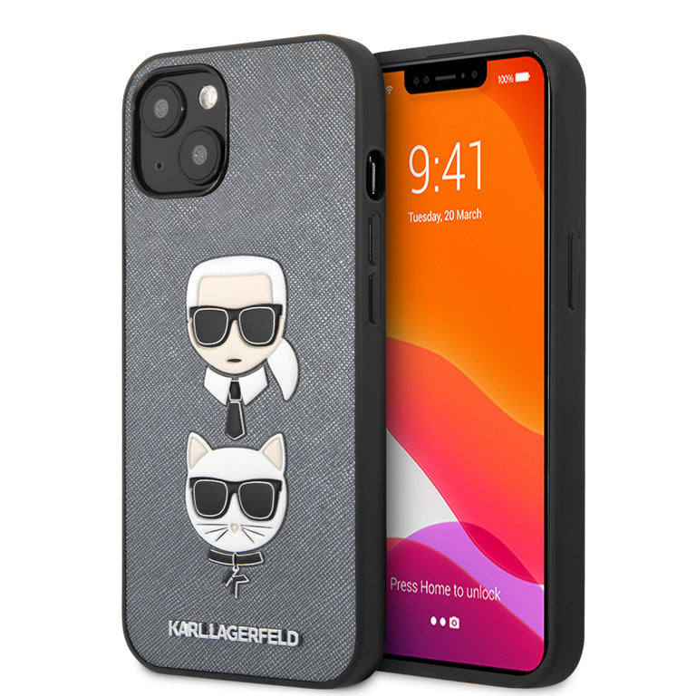 Karl Lagerfeld iPhone 13 Mini Case - Karl & Choupette Heads - Argent