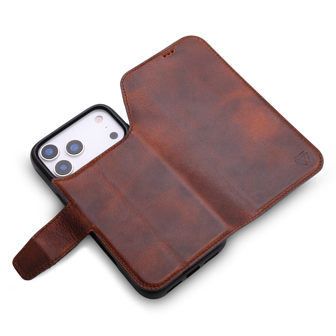 Wachikopa Leather Magic Book Case 2 in 1 for iPhone 17 Pro Brick