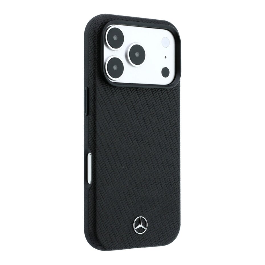 Mercedes MEHMP18L25PFWWPK Leather Semi Wrap Wood Effect MagSafe Case for iPhone 18 Pro / 17 Pro Black