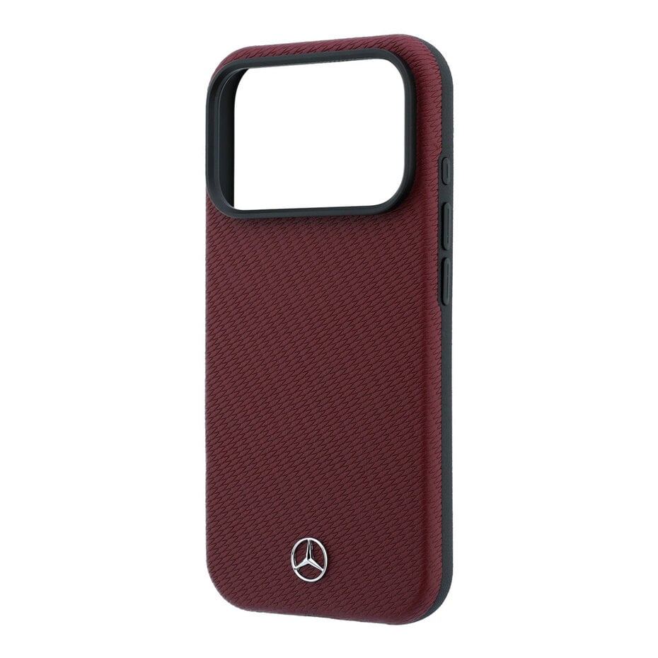 Mercedes MEHMP18L25PFWWPR Leather Semi Wrap Wood Effect MagSafe Case for iPhone 18 Pro / 17 Pro burgundy
