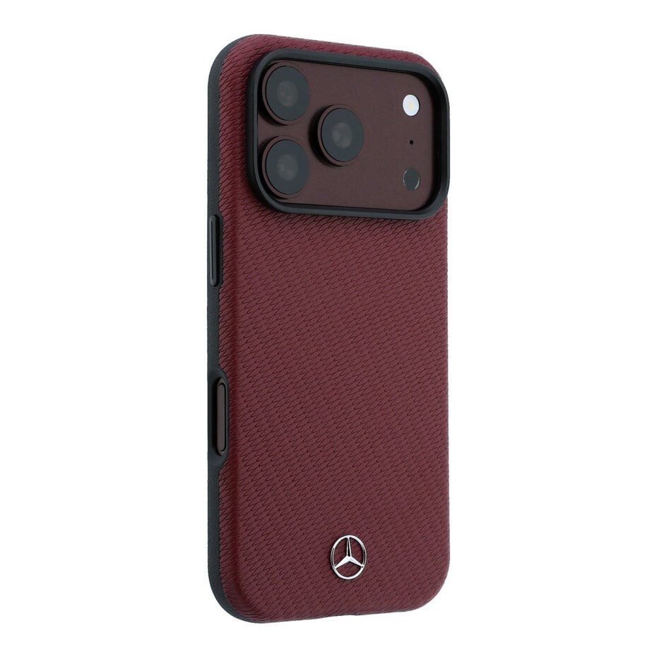Mercedes MEHMP18L25PFWWPR Leather Semi Wrap Wood Effect MagSafe Case for iPhone 18 Pro / 17 Pro burgundy