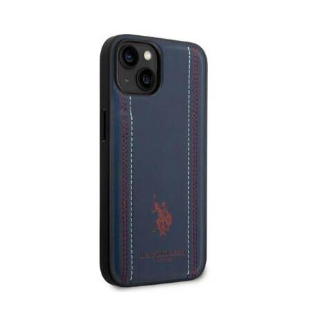 US Polo Assn USHCP14MPFAV Leather Stitch Case Full Protection iPhone 14 Plus Compatibility - Dark Blue