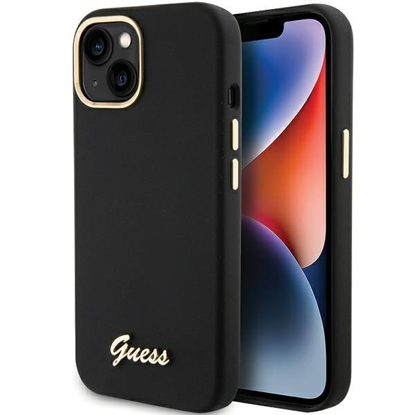 GUESS Hardcase Silicone Script Metal logo & Frame black for iPhone 15