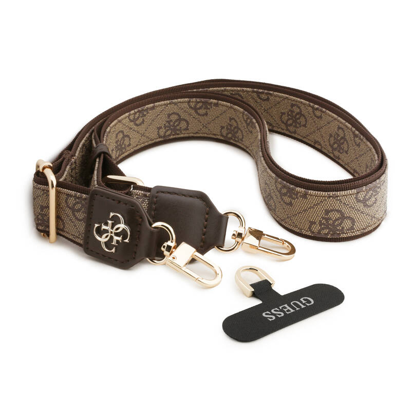 Guess Universal 4G PU Strap Tether Patch Metal Logo Brown
