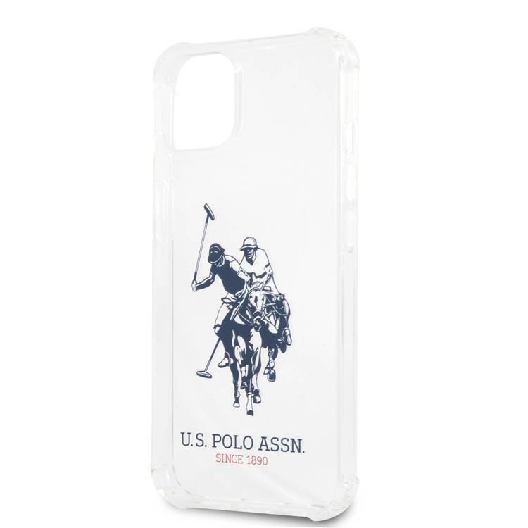 US Polo Assn USHCP13MKHRTR PC/TPU Shiny Case USPA Logo with Anti-Lost Blue Nylon Cord for iPhone 13 / 14 / 15