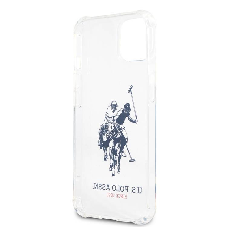 US Polo Assn USHCP13MKHRTR PC/TPU Shiny Case USPA Logo with Anti-Lost Blue Nylon Cord for iPhone 13 / 14 / 15