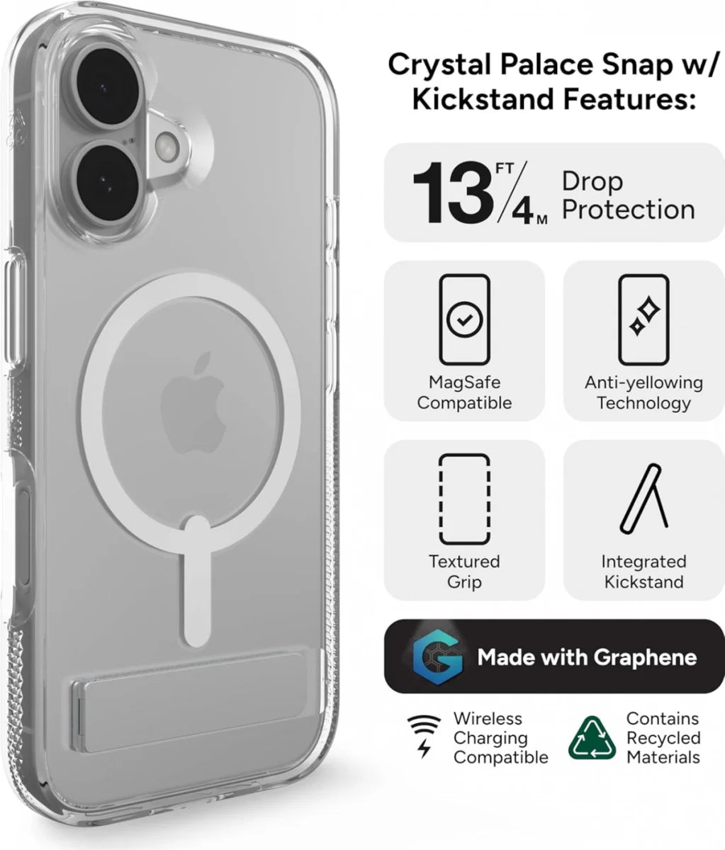 ZAGG Crystal Palace Snap witht Kickstand Case for iPhone 16 transparant