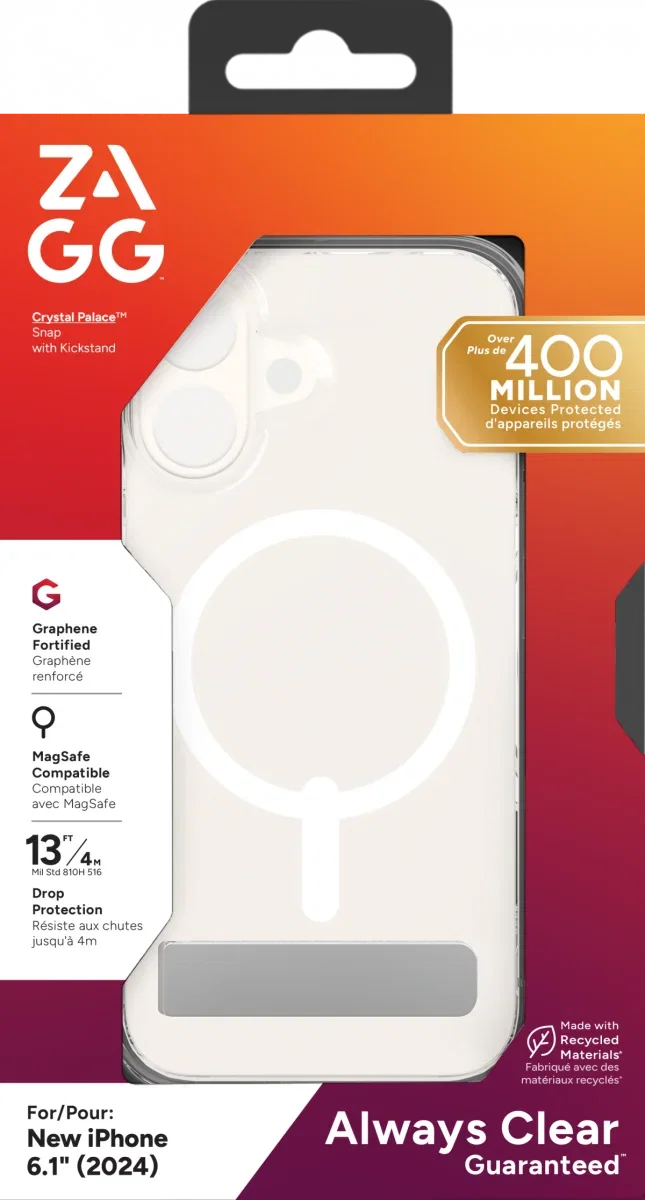 ZAGG Crystal Palace Snap witht Kickstand Case for iPhone 16 transparant